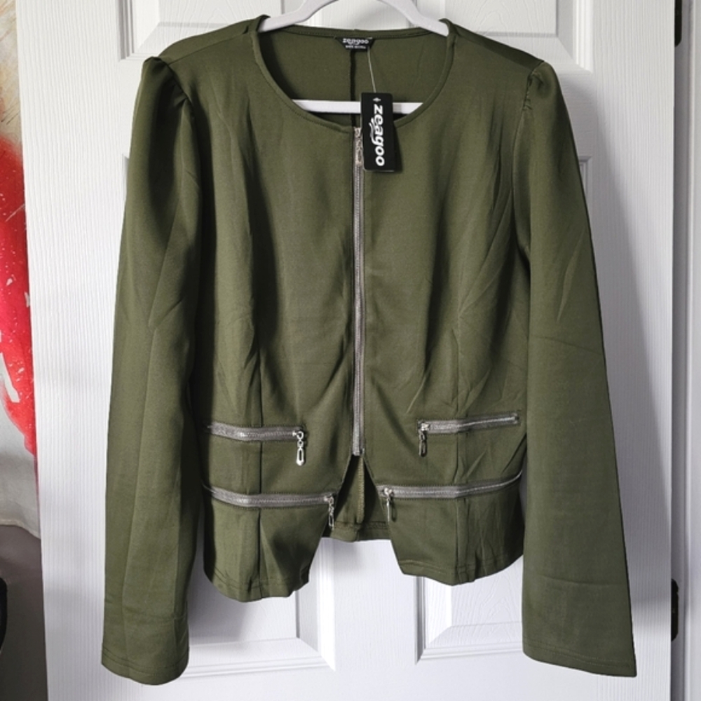 HP🎉 Zeagoo Zippered Front Cropped Blazer Jacket - Size XL - Picture 5 of 15